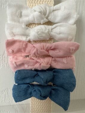 OshKosh B'gosh 3 sets of 2 Baby Hairbows in White, Pink & Blue Denim